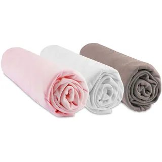 3 Spannbetttücher Bambus – 60 x 120 – Rosa Weiß Taupe