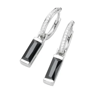 GIORGIO MARTELLO MILANO Paar Creolen »Klappcreolen mit Behang, Zirkonia weiß und schwarz, Silber 925«, schwarz-weiß