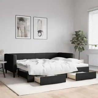 Tagesbett ausziehbar mit Schubladen Schwarz 90x190 cm Stoff - 2-in-1 Schlafsofa und Gästebett mit Stauraum Funktionsbett aus Holz und Metall für Wohnzimmer und Schlafzimmer