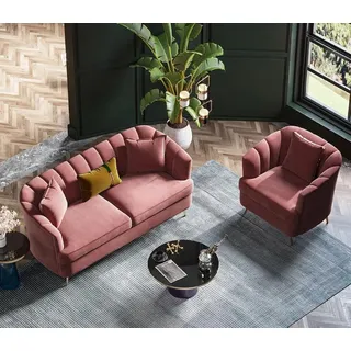 Samt Wohnlandschaft  Relax Sitz Design Couch Lounge Sofas Textil Sofa 3 Sitzer - Rosa