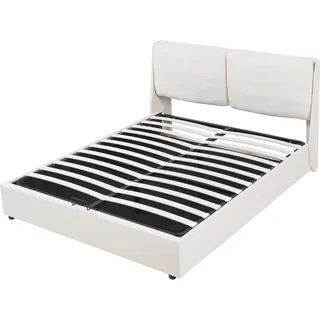 [en.casa] Polsterbett Lunner mit Matratze 160x200 cm Beige