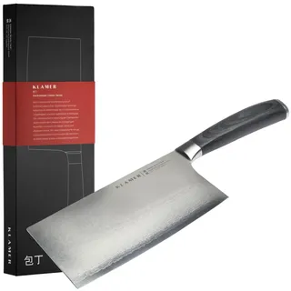 KLAMER Damast Hackmesser 16 cm – chinesisches Kochmesser aus 67 Lagen japanischem Damaszener Stahl (61 HRC), ultrascharf, ergonomischer Pakkaholzgriff, Premium Küchenbeil für Fleisch & Gemüse