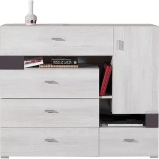 Furniture24 Kommode Next NX10 Schrank Sideboard mit Tür und 5 Schubladen Kinder Jugendzimmer - Weiß