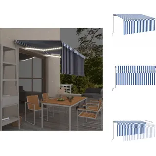 vidaXL Markise Manuell Einziehbar mit Rollo LED 3x2,5 m Blau & Weiß - Markisen - Blau