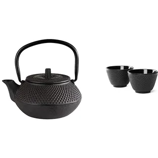 APS Teekanne ASIA aus Gusseisen, Innenseite emailliert mit abnehmbarem Deckel und Henkel, Ø 12,5 cm, schwarz & Bredemeijer kleine schwarze gusseiserne Teebecher Jang Ø 7.8 cm