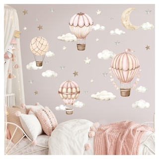 DEKO KINDERZIMMER Wandtattoo Heißluftballon Wolken Mond Wandsticker Babyzimmer Boho Wandaufkleber Kinderzimmer Mädchen Schlafzimmer Wanddeko DK1135-04