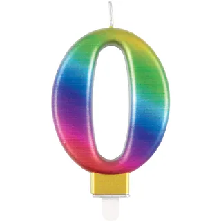 Unique Metallische Geburtstagskerze Zahl 0 Regenbogen