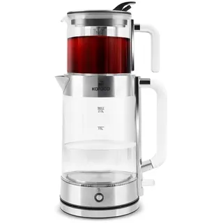 Karaca Luma Glas-Teemaschine, 2200W – 0,8L Teekanne & 2L Wasserkocher, Warmhaltefunktion, LED-Beleuchtung, 30 Gläser/13 Tassen Kapazität, Glasdesign mit Griffen