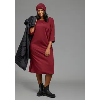 Midikleid LAURA SCOTT CURVE "Große Größen", Damen, Gr. 58, N-Gr, rot (dunkelrot), Milano Rib, Obermaterial: 76% Polyester, 20% Viskose, 4% Elasthan, unifarben, Basic, figurumspielend wadenlang, Rundhals, angesetztes Bündchen, Kleider Midikleid, Midikleid in wadenlanger Schnittform, figurumspielende Passform