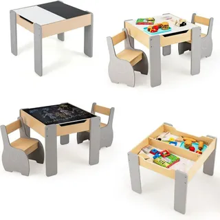 Costway Kindertisch mit Stuhl grau(3-tlg) , Grau , Holzwerkstoff , 63.5x48x61.5 cm , Babymöbel & Kindermöbel, Kinderzimmer & Jugendzimmer, Kindersitzgruppe