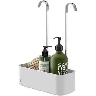 Tiger 2-Store Duschkorb zum Hängen an die Duscharmatur, Duschablage ohne Bohren, Duschregal mit Ablage für Duschgel & Co., Edelstahl, Kunststoff, Farbe: Weiß