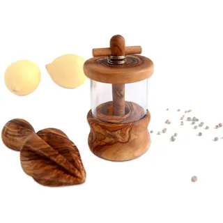 Olivenholz-erleben Kräutermühle 2-teilig Braun unbefüllt