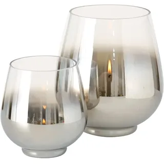 Boltze Windlicht Grazia (ø 18 cm, Farbe silber-transparent, Dekoration für Weihnachten / Wohnung, Teelichtglas) 1512000