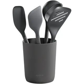 Zyliss E980243 5-teiliges Küchenhelfer-Set mit Aufbewahrungsbehälter Silikon Grau