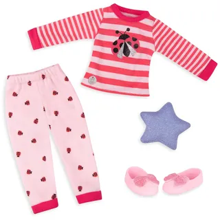 Glitter Girls - Schimmernder Marienkäfer! - Puppenkleidung - Pyjama-Oberteil & Hose - Schlafanzug mit Glitzerpantoffeln - 36 cm Puppen-Zubehör - 3 Jahre +