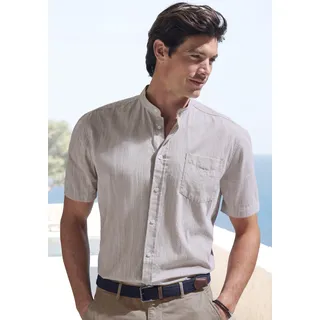 Kurzarmhemd H.I.S "sommerliches Strukturhemd", Herren, Gr. L (41/42), N-Gr, beige, Web, Obermaterial: 100% Baumwolle, unifarben, regular fit, Rundhals, abgesteppte Kante, Hemden Kurzarmhemd, Regular Fit, Stehkragenhemd mit Brusttasche, reine Baumwolle, Topseller