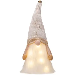 Valery Madelyn Gnom Christbaumspitze,44cm Weihnachtsbaumspitze, mit 1 Meter Lichtern und Timer-Batteriebo, Weihnachten Geschenk und deko Weihnachten,Thema Weiß Gold, EG0109-0092