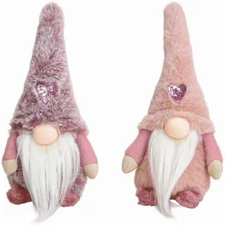 Spetebo Wichtel im 2er Set - Herz pink rosa - Deko Aufsteller | Weihnachtswichtel Zwerg Kantenhocker Paar Pärchen Dekowichtel Stoffwichtel Plüschwichtel Zwergenpaar Winterdeko