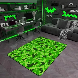 Manfei Miners Pixel Spiele Bereich Teppiche,Grünes Pixelgitter Rutschfester Teppich Videospiele Indoor Fußbodenmatte Home Wohnzimmer Dekor,150 x 200 cm