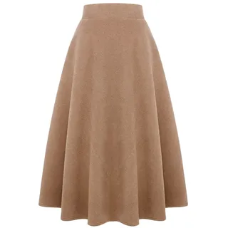 IDEALSANXUN Damen Maxirock, hohe elastische Taille, A-Linie, kariert, Winter, warm, ausgestellt, Lange Röcke, Langes, reines Kamel, Mittel