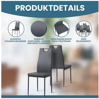 Albatros Esszimmerstühle SALERNO 6er Set, Grau - Edles Italienisches Design, Polsterstuhl Kunstleder-Bezug, Modern und Stilvoll am Esstisch - Grau