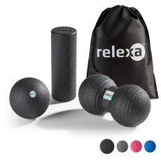 relexa Faszien Set MINI, 4-teiliges Ganzkörper Trainingskit, mit Faszienrolle, Twinball & Faszienball, flächige und punktuelle Selbstmassage, inkl. Faszien-eBook, in Schwarz