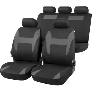 Walser Auto-Sitzbezug Nampa, Universal-Sitzbezug Komplett-Set, PKW-Sitzbezüge, 2 Vordersitzbezüge, 1 Rücksitzbankbezug schwarz/grau