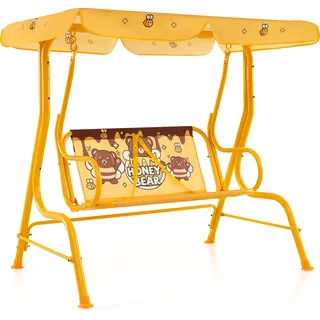 COSTWAY Kinder Hollywoodschaukel, 2-Sitzer Kinderschaukel mit verstellbarem Sonnendach & Sicherheitsgurten, Gartenschaukel für Kinder Gelb - Gelb