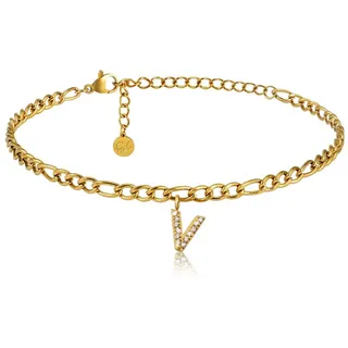 GD GOOD.designs Fußkettchen Gold mit Buchstaben wasserfest I Fußkette für Damen 18K vergoldet - verstellbar (22-27cm) - aus Edelstahl