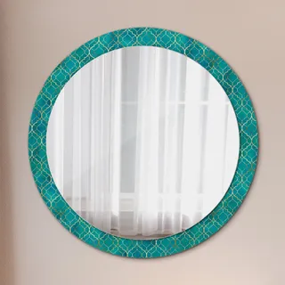 Spiegel - Mirror zum Wandspiegel Schlafzimmer – Schminkspiegel- grün und gold Komposition- Ø90cm - Grau