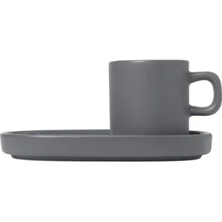 Blomus Pilar Set 2 Espressotassen mit Untertassen, Kaffeetasse, Tasse, Keramik, Pewter, 50 ml, 63972 - Grau