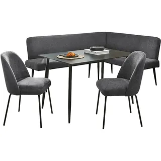 Eckbankgruppe OTTO HOME "Melvin (Set, 4-tlg. Tisch, Bank und 2 Stühle), Taschenfederkern", tisch schwarz, bank anthrazit, stühle anthrazit, langer Schenkel links, Sitzmöbel-Sets, Eckbankgruppe, Tisch (120x75cm) schwarz, Bank und Stühle anthrazit oder beige