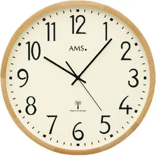 AMS 5534 Wanduhr Funk Funkwanduhr analog Holz Buche - Beige