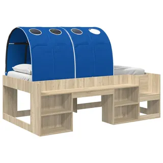 vidaXL Bettgestell mit Tunnel mit Regal 3 Stk. Sonoma Eiche und Blau - Braun