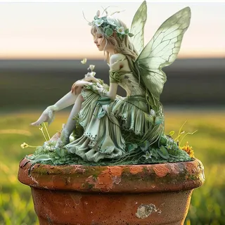 Gartendeko Ornament,Sitzen Magische Fee,Gartenfiguren für Draußen Wetterfest,Wetterfeste Elfen-Gartendeko,2D Harz Figuren,Landschaftsbau Hof Dekoration Garten Statues Elf Statue,Teich Deko Geschenk