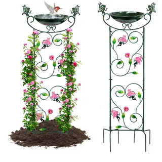 HONGLAND Rankhilfe Vogeltränke für den Außenbereich, Vogeltränke Schüssel kann gekoppelt Werden Solar Springbrunnenpumpe, Hof Dekorationen Blumenfee