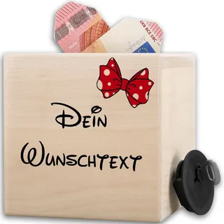 Shirtracer Spardose Holz personalisiert Wunschtext Schleife | Holz, 10x10cm, Liebe, Familie, Zusammenhalt, Trinkgeld, Gastronomie, Taschengeld, Geldgeschenk, Sparbox, Wunscherfüller, Deko
