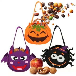 com-four® 3X Halloween Tasche - Beutel zum Sammeln von Süßigkeiten - Sammeltasche aus Filz - Geschenktasche mit kinderfreundlichen Gruselmotiven (03 Stück - 3 Motive)