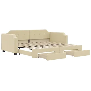 vidaXL Tagesbett Ausziehbar mit Schubladen Creme 90x200 cm Stoff - Creme