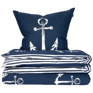 SCHIESSER Marina Gestreift Dunkelblau 155 x 220 cm + 80 x 80 cm