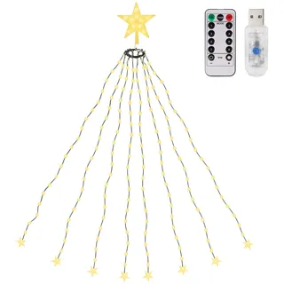 SALCAR 1,5m Christbaumbeleuchtung mit Ring, Weihnachtsbaum Lichterkette und 1 Weihnachtsbaumspitze Stern, 130 LED Lichterkette für Baum, Tannenbaum, Grüngürtel, Busche - Warmweiß