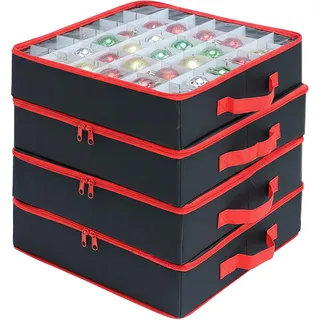 Relaxdays Weihnachtskugel Aufbewahrungsbox, 4er Set, je 16 Kugeln, HxBxT: 9 x 33 x 33 cm, Polyester, Pappe, schwarz/rot