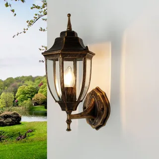 Licht-Erlebnisse Wandlampe Außen Aluminium Glas in Schwarz Kupfer IP44 E27 dekorative Laterne Außenwandleuchte LYON