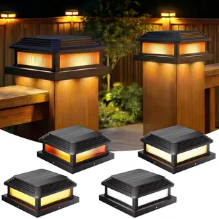 Quntis Solar Pfostenkappen Außen 4er Set mit Flammen-Effekt 5 Modi inkl. 3 Farben (Warm-/Kalt-/Neutralweiß) Solarleuchten für Pfosten 9-13cm IP44 Pfostenleuchten Deko für Garten Terrasse WPC-Zaun Tor