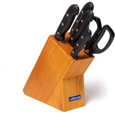 Arcos Serie Maitre - Küchenmesser-Set 5 Stück (4 Messer + 1 schere) - Klinge Nitrum Edelstahl - HandGriff Polypropylen - Holzblocks, Schwarz