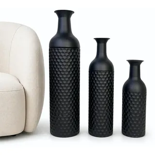 Leewadee 3er Set große Bodenvasen aus Metall - Dekorative hohe Vasen in Schwarz (65/53/41 cm) - Edle Wohnaccessoires für stilvolle Raumgestaltung