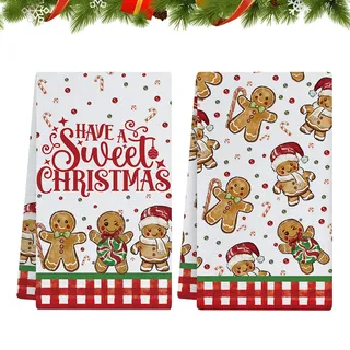 PIujsym Weihnachts Küchenhandtücher 2er Set 40x60cm – geschirrtücher Weihnachten mit Lebkuchenmann Saugstarke weihnachtshandtücher aus Mikrofaser, Hängende Weihnachtsdeko Katze zum Aufhängen