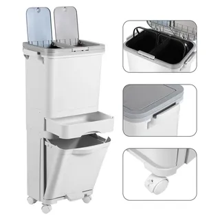 TolleTour Mülleimer Trennsystem 4 Fächer Recycler Lagerschrank 42 Liter inkl. Pedal - Weiß