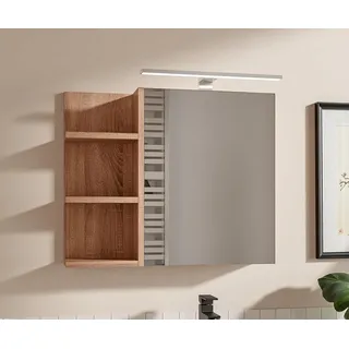 HAJDUK FURNITURE Badspiegelschrank 60x50 cm Sonoma mit LED – Spiegelschrank Bad mit Beleuchtung 1 Tür grifflos mit Ablagen links - Beige