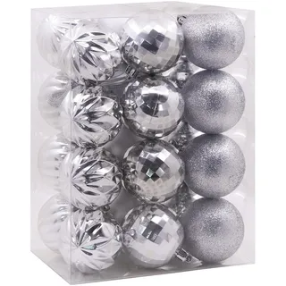 Hallmark Weihnachtskugeln, Silber, 24 Stück, Weihnachtskugeln, bruchsicher